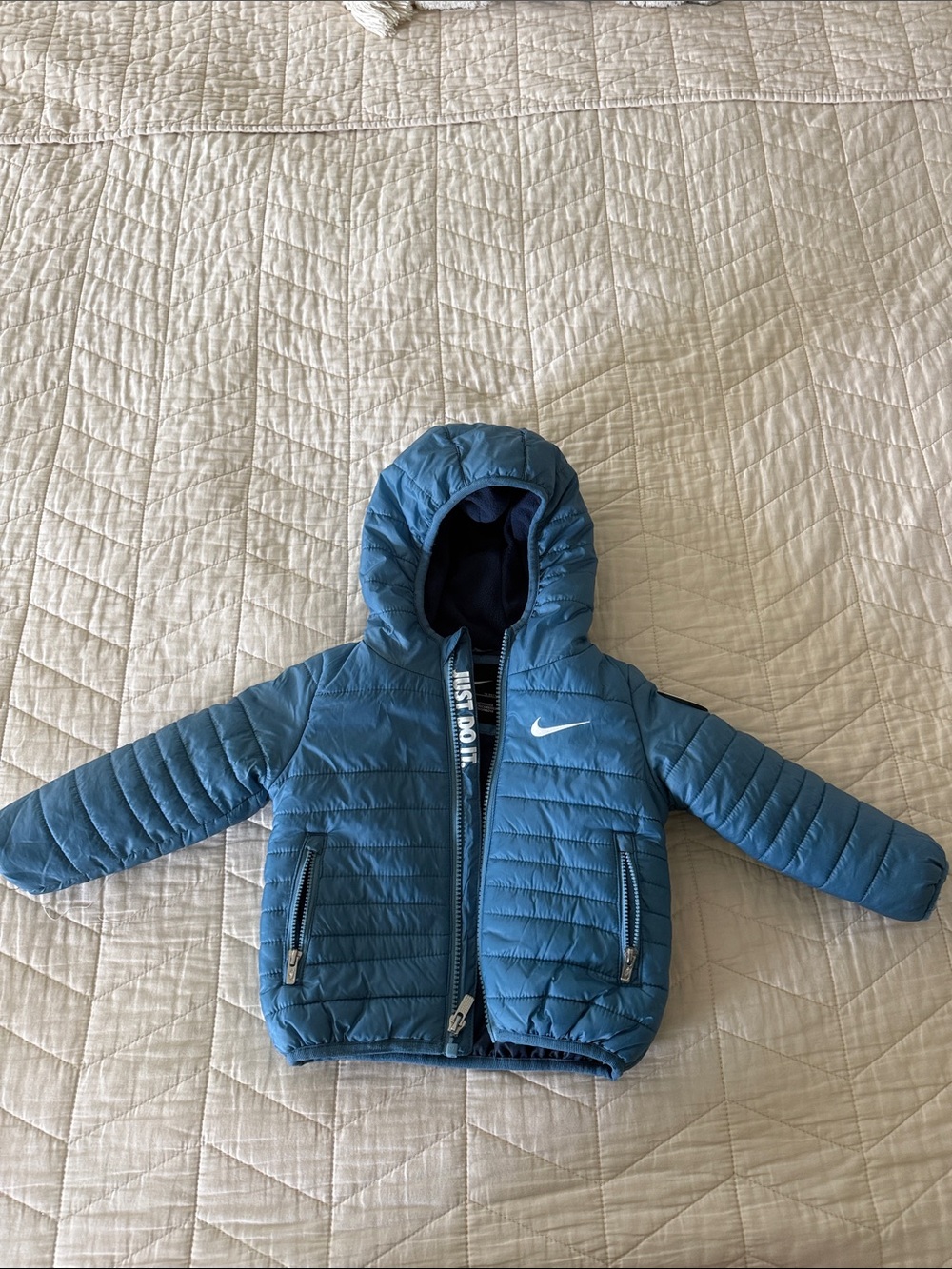 Nike Teal Blue Hooded Puffer Jacket for kids